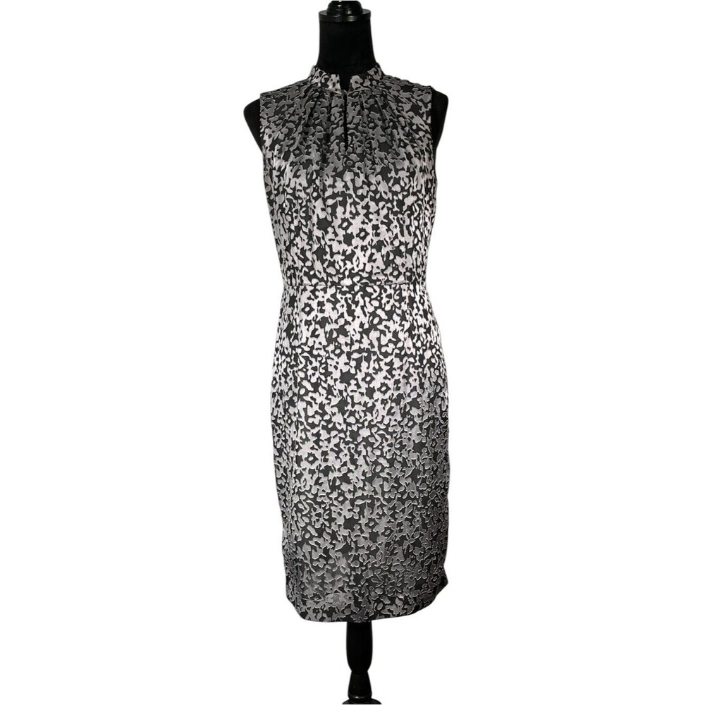 Brooks Brothers Sleeveless Dress Black Gray Burnout Floral Sheath Dress Size 4